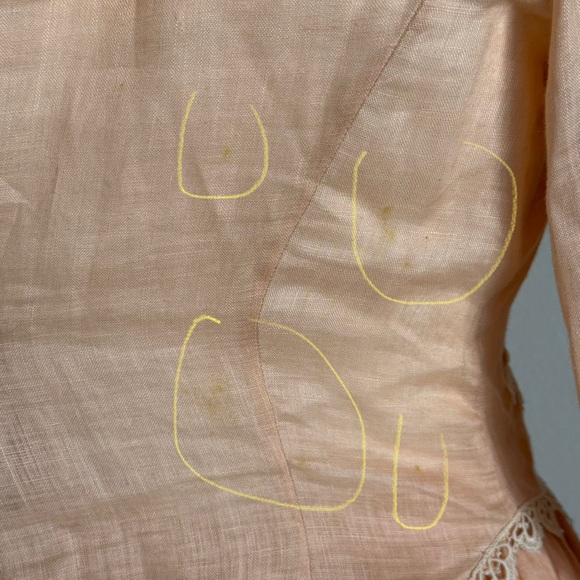 Vintage 1980s LORRIE KABALA Victorian 2pc Lace Linen Set, Juliet Sleeves Size 8 - Picture 11 of 16